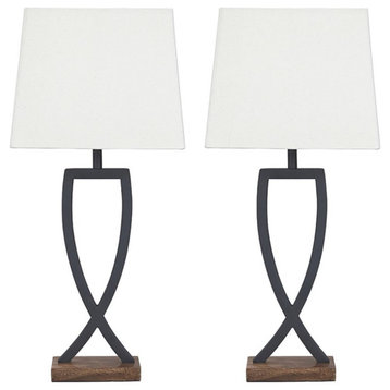 Ashley Furniture Makara Metal Table Lamp in Black and Brown (Set of 2)