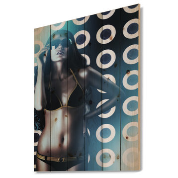 Designart Hot Woman Sunglasses Sensual Wood Wall Art 46x36