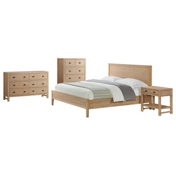 Arden Wood Bedroom Set With King Bed, Nightstand With Shelf, Chest, Dresser