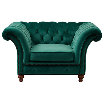 Peyton Sloped Arm Chesterfield Arm Chair Green Velvet