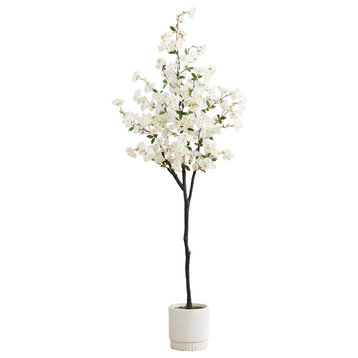 6ft. Artificial Cherry Blossom Tree with White Decorative Planter