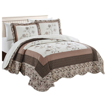 Serenta Dorset 3-Piece Bed Spread Coverlet Set, Coffee, King, 102"x90"