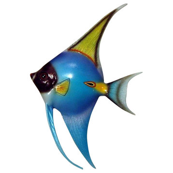 Tropical Bright Colorful Yellow Blue Angel Fish Hanger Wall Decor