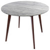 Avella 39" Round Italian Carrara White Marble Dining Table, Walnut Legs