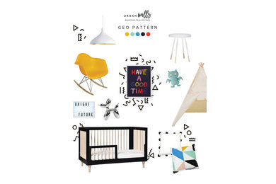 На фото: комната для малыша среднего размера в современном стиле с белыми стенами для мальчика