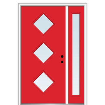 Clear 3-Lite Diamond Steel Door With Sidelite, 51"x81.75" Left Hand In-Swing