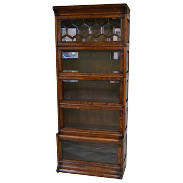Arts and Crafts Mission Oak 5 Stack Barrister Bookcase With Leaded Glass