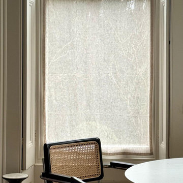 Privacy Panel in Sheer Natural Linen - fitted within the recess to allow full fu