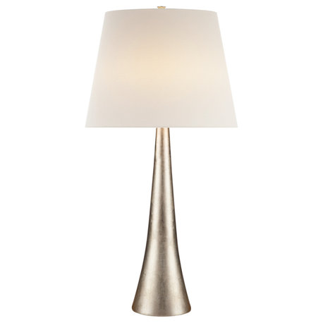 Dover Table Lamp in Burnished Silver Leaf with Linen Shade