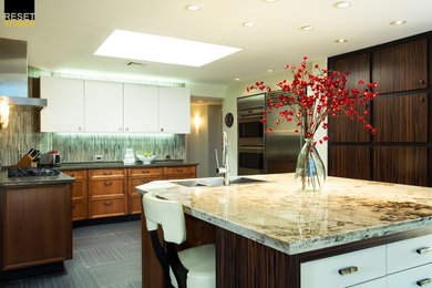 Mid-sized eclectic l-shaped open concept kitchen photo in Phoenix with an island