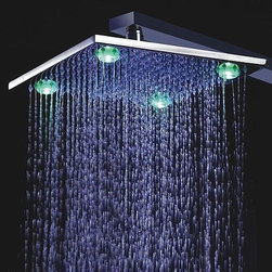 12" Brushed Nickle Square Color Changing LED Rain Shower Head - Showerheads And Body Sprays