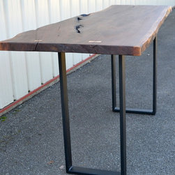 Live Edge Walnut Standing Desk with Modern Base - Desks And Hutches