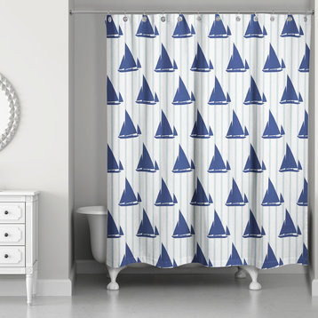 Boat Stripes Blue 71x74 Shower Curtain