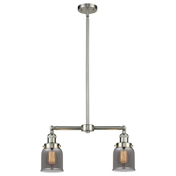 Small Bell 2-Light LED Chandelier, Brushed Satin Nickel, Glass: Plated Smoked