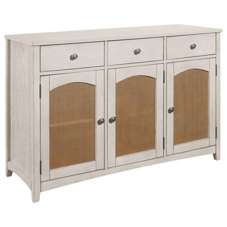 Kirby 3-Drawer Rectangular Server With Shelves Natural and Rustic Off White