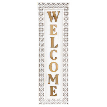 Rustic Welcome Wooden Wall Sign 24" White