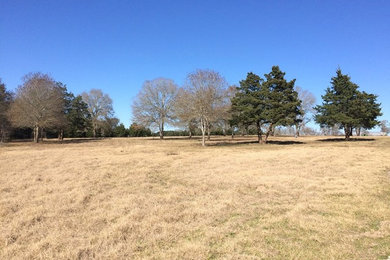 This is an example of a huge rustic backyard landscaping in Houston.