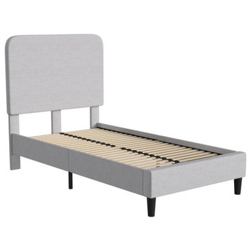 Addison Upholstered Platform Bed - Headboard with Rounded Edges, Light Grey, Twin