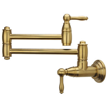 Brass Swing Arm Pot Filler - Wall Mount Water Faucet Built over Dog Food Bowls, Brushed Gold