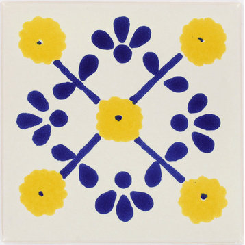 Tierra y Fuego Handmade Ceramic Tile, 4.25x4.25" Yellow Marguerite, Box of 45