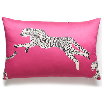 Leaping Cheetah Lumbar Pillow, Bubblegum, 22" X 14"