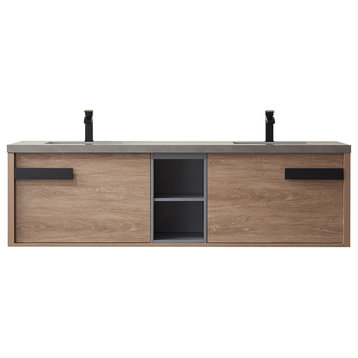 Carcastillo Bath Vanity, Oak With Sintered Stone Top, 72", Without Mirror