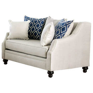 Fabric Upholstered Wooden Loveseat With Tufted Details, White