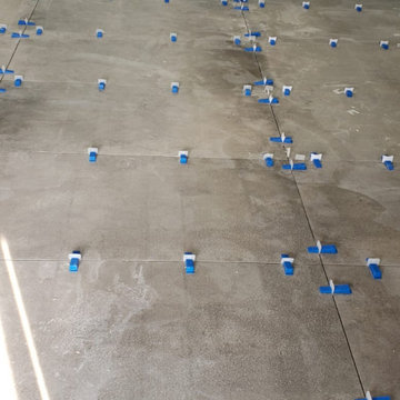 Commercial building tile floor installation