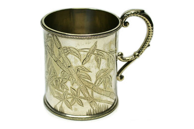 Consigned Silver Plated Coffee Can w/ Bamboo Decoration by Walker & Hall, Aesthe