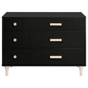 Lolly 6-Drawer Assembled Double Dresser, Black And Washed Natural