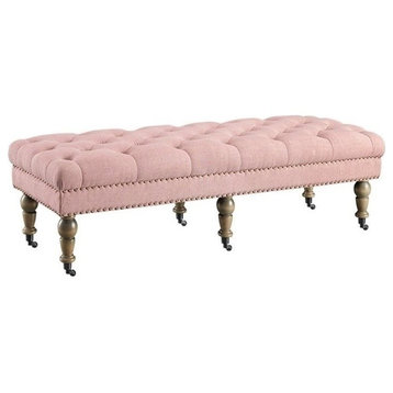 Bowery Hill 17.75" Transitional Fabric Bench with Casters in Washed Pink