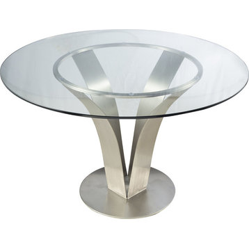 Cleo Dining Table, Stainless Steel With Clear Tempered Glass