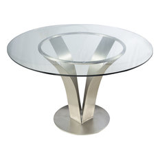Cleo Dining Table, Stainless Steel With Clear Tempered Glass