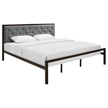 Modern Contemporary King Size Fabric Bed Frame, Gray Fabric
