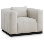 Meridian Furniture - Lucia Beige Linen Textured Fabric Chair, Beige, Chair - Succumb to the welcoming comfort of this Lucia textured linen fabric living room chair. This oversized chair offers you the room you need to cozy up with a book or a cup of hot tea. Its rich beige linen textured fabric feels soft and inviting against the skin, and the plump back cushion adds to its relaxing feel against your body. Deep channel tufting keeps the chair's fill intact, and it rests on a contrasting black solid wood base for resilient support.