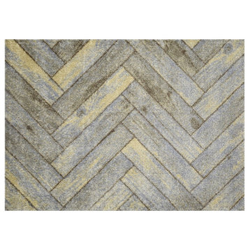 2' x 3' Rustic Gray Herringbone Washable Floor Mat