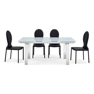 Modern Montez 106 Inch Expandable White Glass Dining Table Set with 10 ...