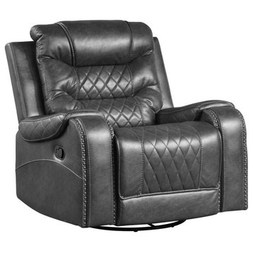 Lexicon Putnam Traditional Faux Leather Swivel Glider Reclining Chair in Gray