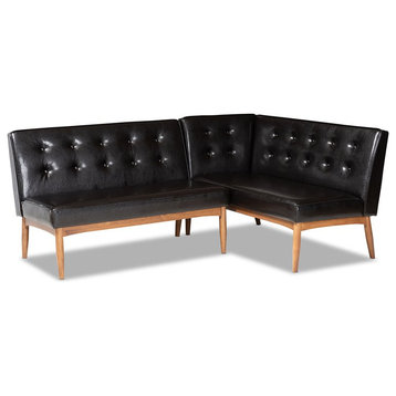 Baxton Studio Arvid Dark Brown Faux Leather 2-Piece Wood Dining Sofa Bench