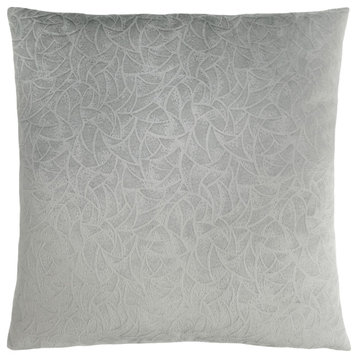 Set Of Two 18" X 18" Light Gray Velvet Polyester Floral Zippered Pillow