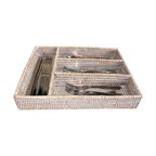 White Rattan Tray Flatware Compartment