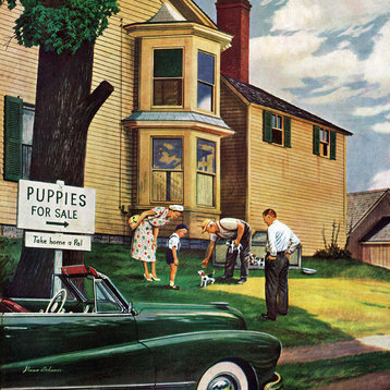 "Picking a Puppy" Painting Print on Canvas by Stevan Dohanos