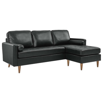 Valour 78" Leather Apartment Sectional Sofa, Black