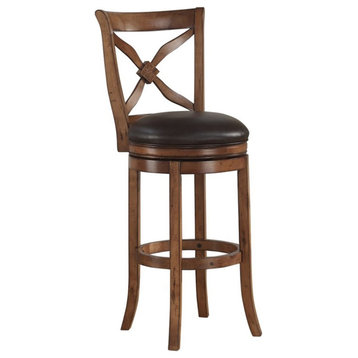 Bowery Hill 34" Traditional Wood/Bonded Leather Swivel Bar Stool in Light Oak