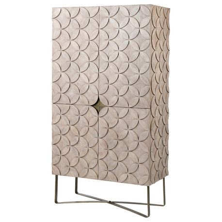 Excelsior II Light Brown Solid Wood w/Antiqued Gold Iron Base Storage Cabinet