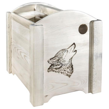 Montana Woodworks Homestead Wood Magazine Rack with Engraved Wolf in Natural