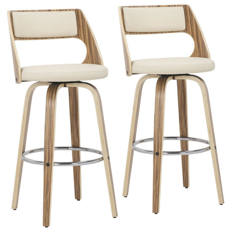 Cecina 30" Barstool, Set of 2, Zebra Wood, Cream PU, Chrome