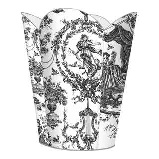 Marye-Kelley Blue and Gold Rooster Toile Wastepaper Basket