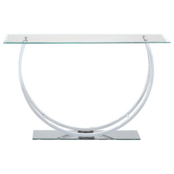 Benzara BM220321 Contemporary Style U Shape Glass Tabletop Sofa Table, Silver