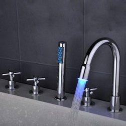 Contemporary Color Changing LED Waterfall Widespread Tub Faucet with Hand Shower - Bathtub Faucets